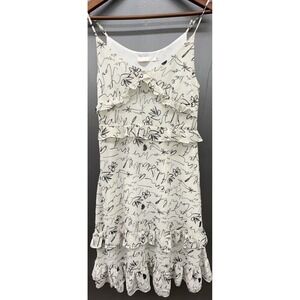 Womens Dress M Ivory Black Spaghetti Strap Layered Ruffles Wispy Feminine